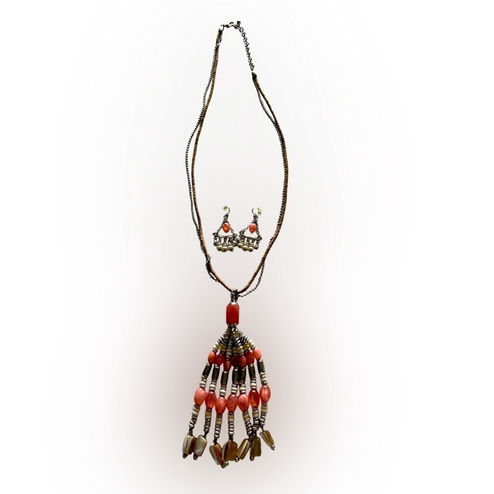 Chico’s Elegant Pink and Silver Necklace and Earring Set